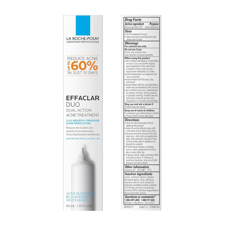 La-Roche-Posay Effaclar Duo Dual Action Acne Spot Treatment Cream with Benzoyl Peroxide Acne Treatment for Acne and Blackheads, Lightweight Sheerness, Safe For Sensitive Skin