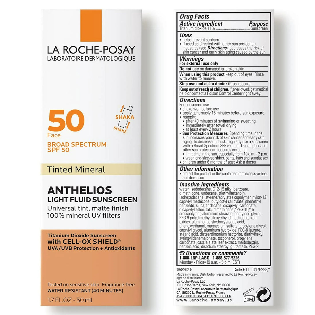 La Roche-Posay Anthelios Tinted Sunscreen - Oil-Free Face Sunscreen with Broad Spectrum SPF 50+, Ultra-Light Fluid Formula with Titanium Dioxide Mineral - Universal Tint for All Skin Tones!