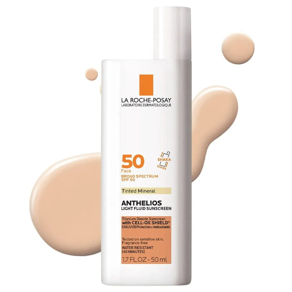 La Roche-Posay Anthelios Tinted Sunscreen - Oil-Free Face Sunscreen with Broad Spectrum SPF 50+, Ultra-Light Fluid Formula with Titanium Dioxide Mineral - Universal Tint for All Skin Tones!